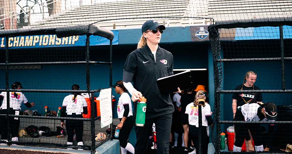 Kara Dill in the dugout with the Blaze. She will be the the head coach of the Blaze in 2026.