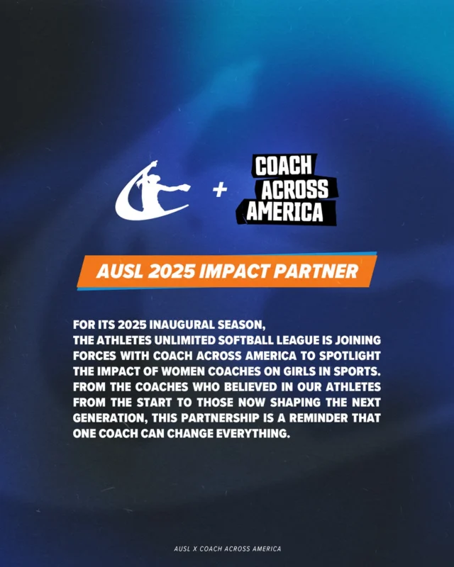 we are thrilled to announce our first in-season impact partnership with Coach Across America and their âShe Changes the Gameâ initiative, a national effort to grow and sustain girlsâ participation in sport by increasing the number of women coaches in youth athletics! ð¥

throughout the season this summer, we will conduct a social media and broadcast campaign encouraging fans to support the initiative through local engagement and in-stadium activations.

#AUSL x @coachacrossamerica