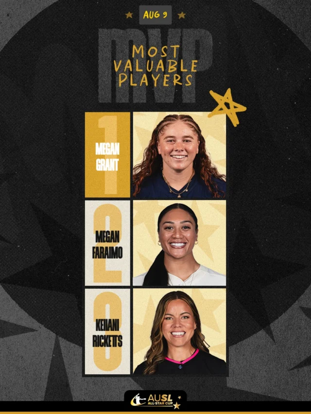 AUSL All-Star Cup Game 2 MVPs ð
1ï¸â£ Megan Grant (+60 Points)
2ï¸â£ Megan Faraimo (+40 Points)
3ï¸â£ Keilani Ricketts (+20 Points)
ð Kenleigh Cahalan (+20 Points)