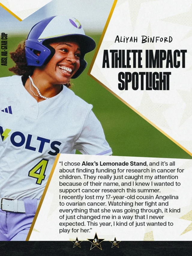 Each week during this All-Star Cup we will feature an athlete and their chosen cause to spotlight. Our final Athlete Impact Spotlight of the All-Star Cup is Aliyah Binford, who gives back through Alex's Lemonade Stand.

At the conclusion of the All-Star Cup, Athletes Unlimited, powered by Give Lively and the Give Lively Foundation, will make a grant equal to 100% of each competitorâs win bonus to the organization of their choice through our Causes program.