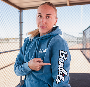 Skylar Wallace in a blue Bandits hoodie