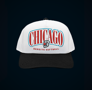 Chicago Bandits cap with a red and blue logo on a white crown with a black brim