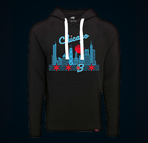 Black hoodie with a blue Chicago Bandits logo with a blue Chicago skyline