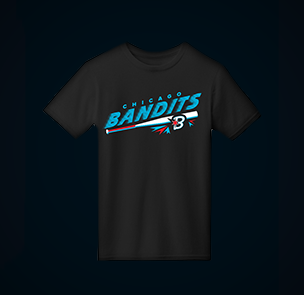 Black kids tee with a blue Chicago Bandits logo