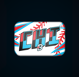 White, red and blue magnet with the 'CHI' and the Bandits icon logo