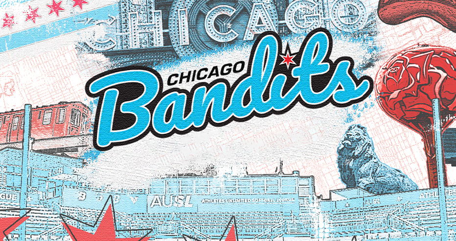 Chicago Bandits logo over images of Chicago