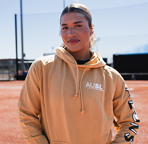 Maya Brady in a beige Talons hoodie