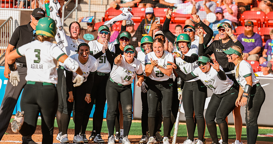 Ali Aguilar celebrates a home run at the plate