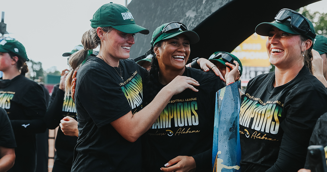 Talons Montana Fouts and Megan Faraimo celebrate the 2025 AUSL Championship title.