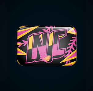 Black, pink and yellow magnet with 'NC' and Carolina Blaze icon