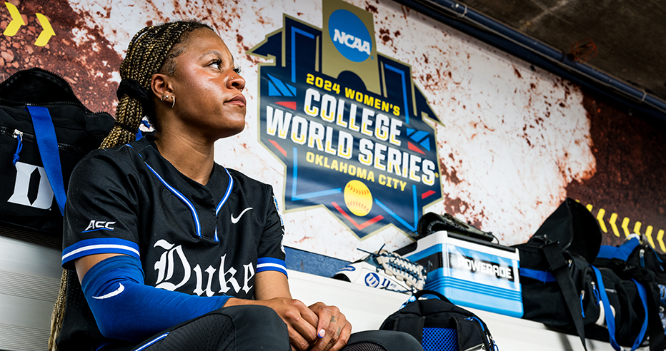 Jala Wright in her Duke uniform at the Women's College World Series