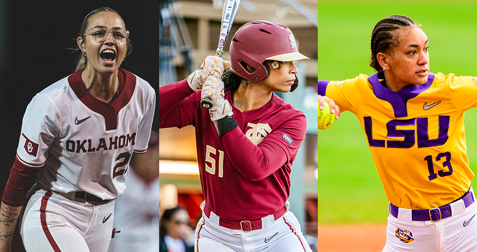 Volts College Draftees from left to right: Oklahoma pitcher Sam Landry, FSU catcher Michaela Edenfield, and LSU utility player Danieca Coffey