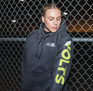 Amanda Lorenz in Volts hoodie